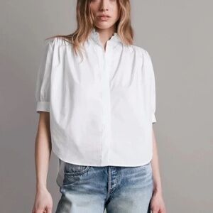 Rag & Bone Jordan Top White Cotton Ruffled Collar